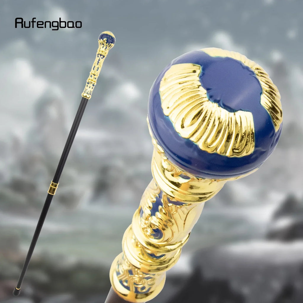 Golden Blue Luxury Round Handle Fashion Stick for Party Decorative Walking Cane Elegant Crosier Knob Walking Stick 93cm