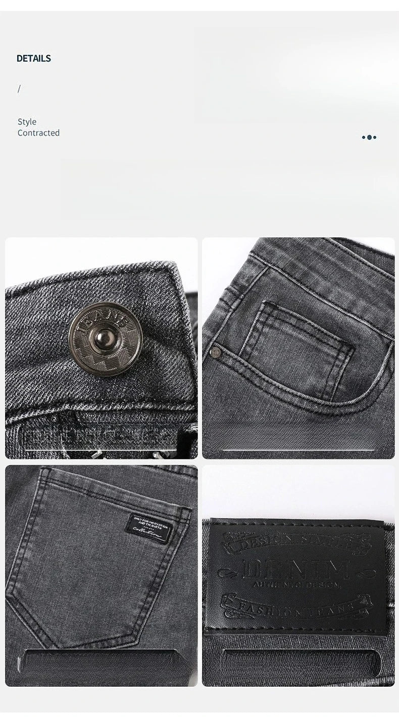 Men's New Stretch Straight Jeans Business Versatile Trendy Youth Casual Regular Long Pants for Spring Autumn Male Denim Trousers