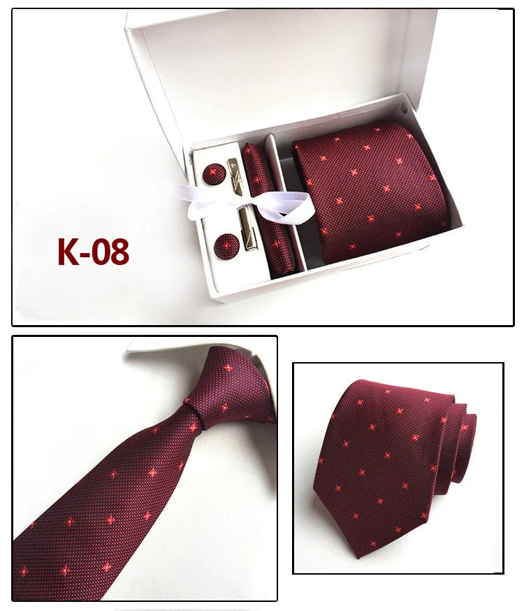 tie set for men gift box for men gravata luxury designer brand 8 cm Jacquard Necktie Pocket Square Clip cufflinks