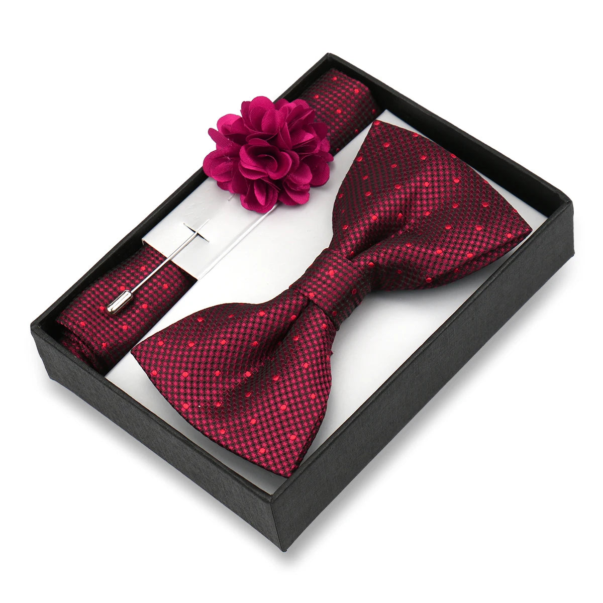 Classic High Quality Bow Tie Set Box Gift For Men Fashion Elegant Bowtie Handchief And Brooch Set Wedding Business Accessories