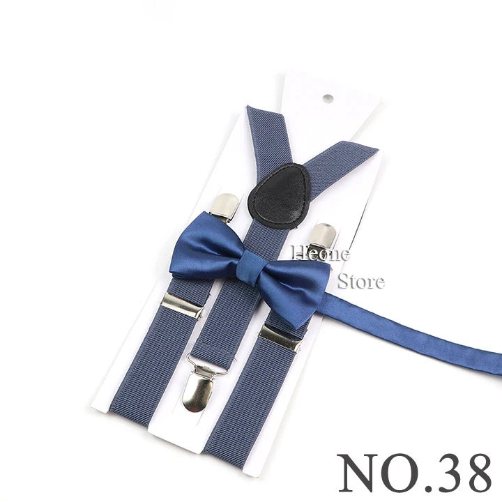 Hot Sale Suspender Bowtie Set For Men Boys Skyle Blue Royal Blue Navy Blue Elastic Adjustable Y-Back Braces Straps Accessory