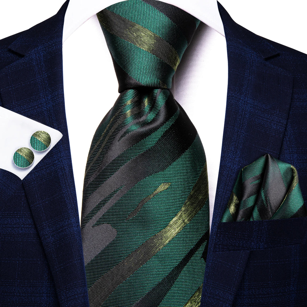 Hi-Tie Burgundy Blue Striped Men Elegant Necktie Handkerchief Cufflinks for Tuxedo Fashion Classic Silk Luxury Tie for Man