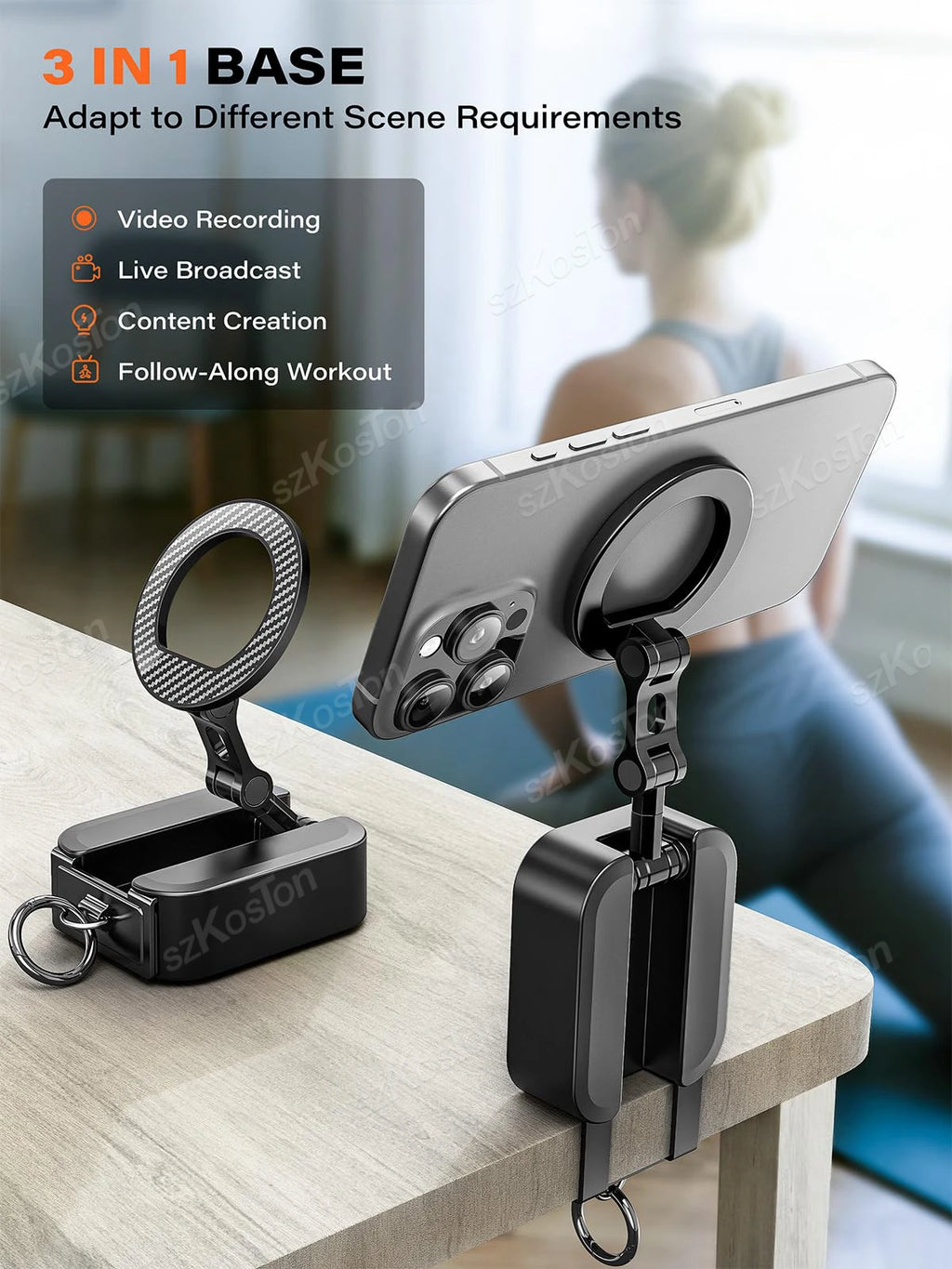 Magnetic Phone Holder with Universal Tray Table Clamp & Metal Ring 360° Rotation Dual-sided Magnets Phone Stand for iPhone 17-12