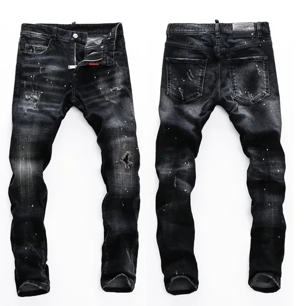 High Quality Street Fashion Men Jeans Retro Blue Elastic Slim Fit Ripped Jeans Men Embroidery Designer Denim Brand Pants Hombre