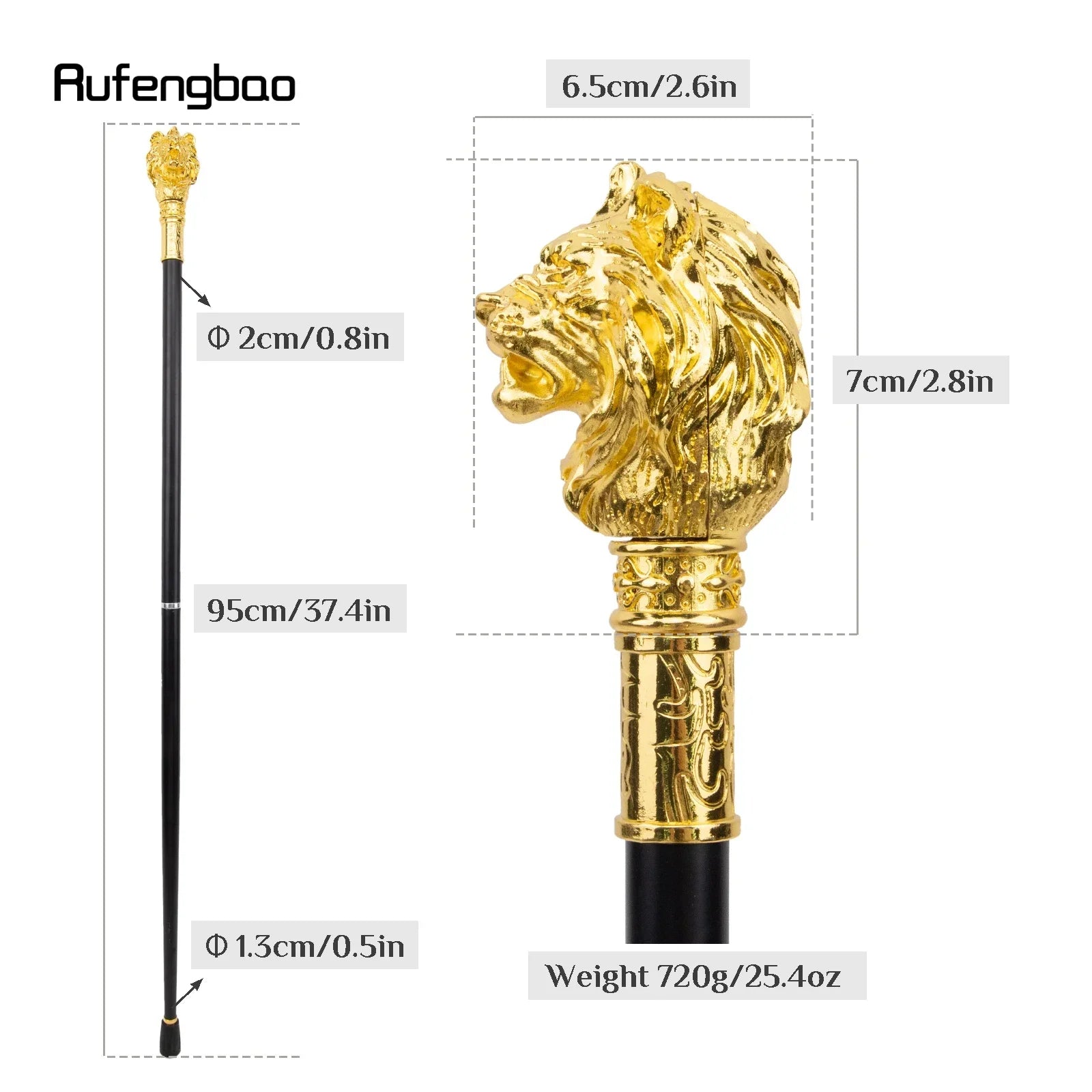Golden Luxury Lion Head Handle Fashion Walking Stick for Party Decorative Walking Cane Elegant Crosier Knob Walking Stick 95cm