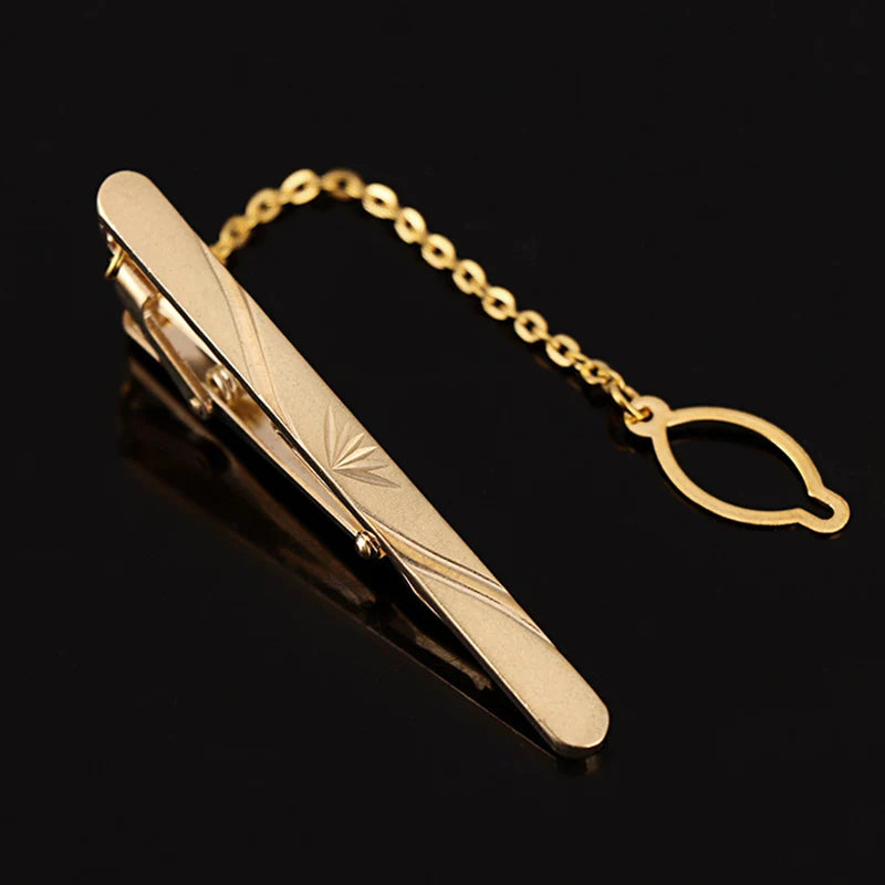 Tie Clip For Women &Men Metal Gold Vintage Chain Luxury Business Ties Bar Pin Clip For Necktie Man Shirt Accessories Party Wedding Gift
