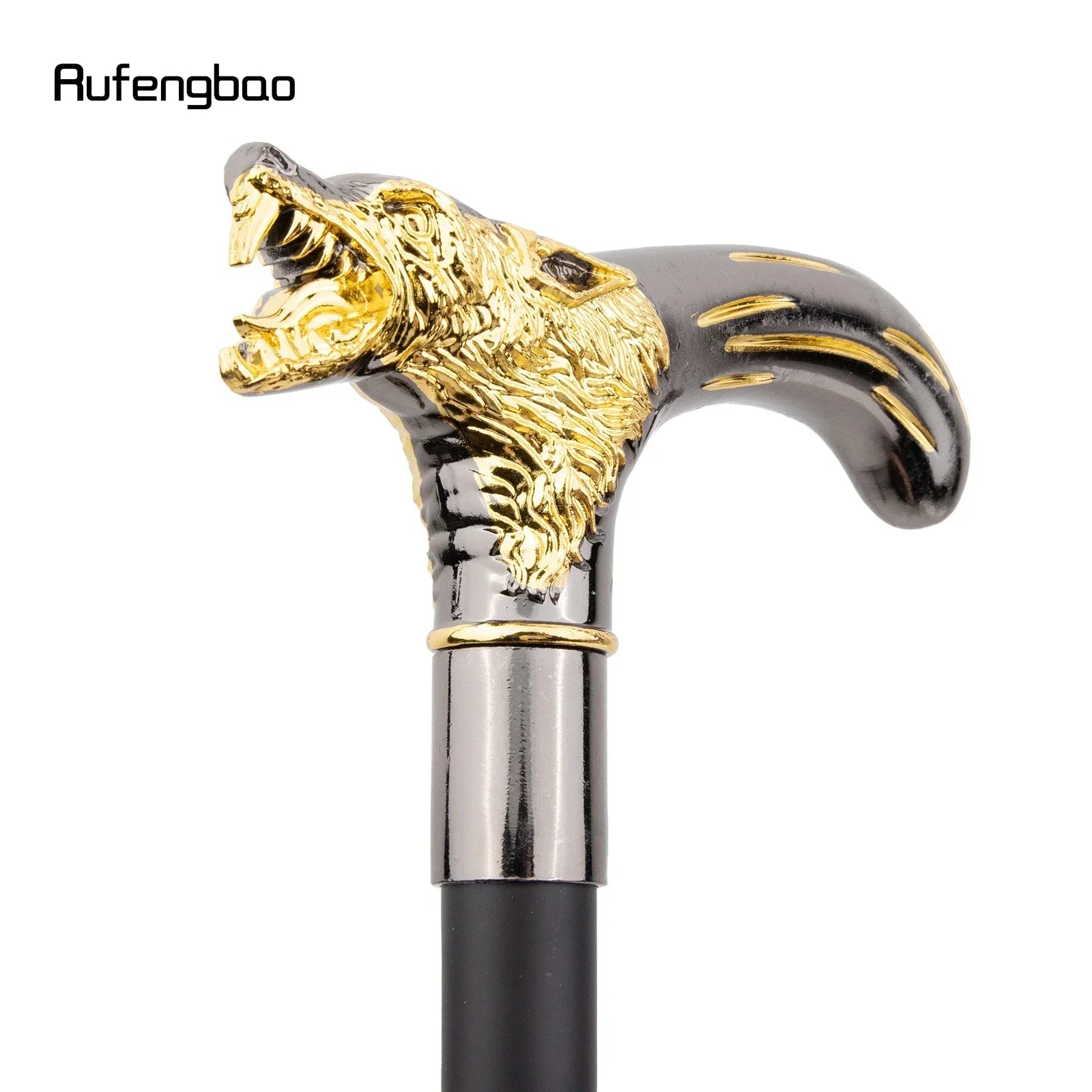 Golden Black Wolf Head Biting Walking Cane Fashion Decorative Stick Gentleman Performance  Cane 92cm  Performance Stage Cane