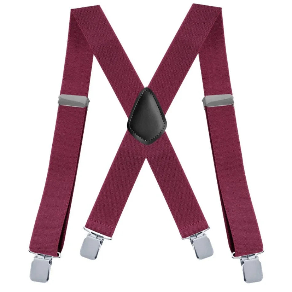 Suspenders for Men Work Heavy Duty Big and Tall 3.5cm Wide X Back with 4 Strong Clips Adjustable Elastic Trouser Braces Straps