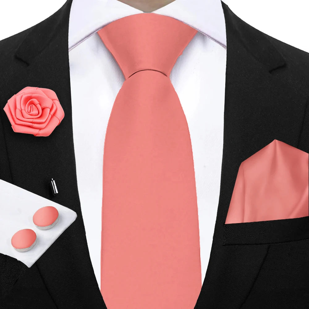 Women & Men Ties Solid NeckTie Pocket Square Brooch Set Men's Wedding Pink Blue Purple Tie Suit Accessories Fit Group Holiday Party