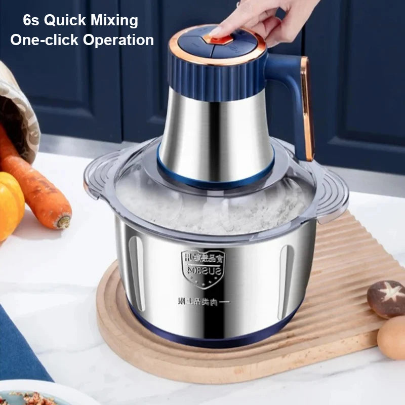 5L Electric Meat Grinder Chopper Stainless Steel Meat Vegetables Blender, 500W Household Stuffing Food Processor Mincer 5 Modes