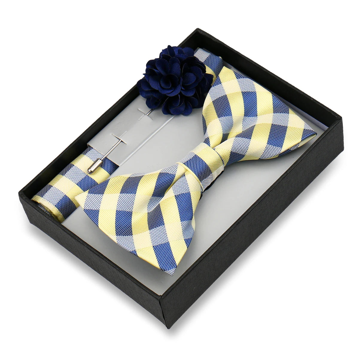 Classic High Quality Bow Tie Set Box Gift For Men Fashion Elegant Bowtie Handchief And Brooch Set Wedding Business Accessories