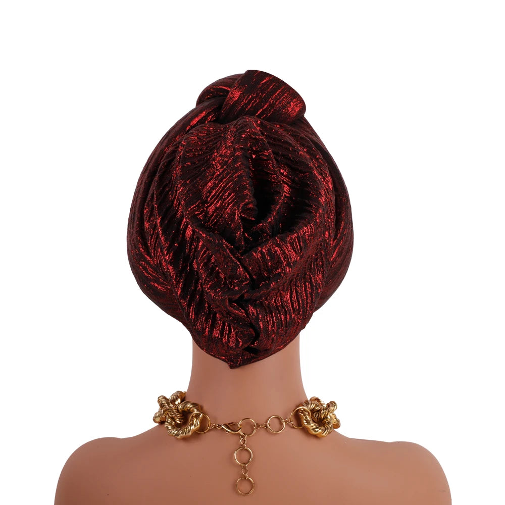 Shining Top Knotted African Headtie Women's Turban Cap Traditional African Headdress Auto Gele Head Wraps Nigerian Wedding Geles