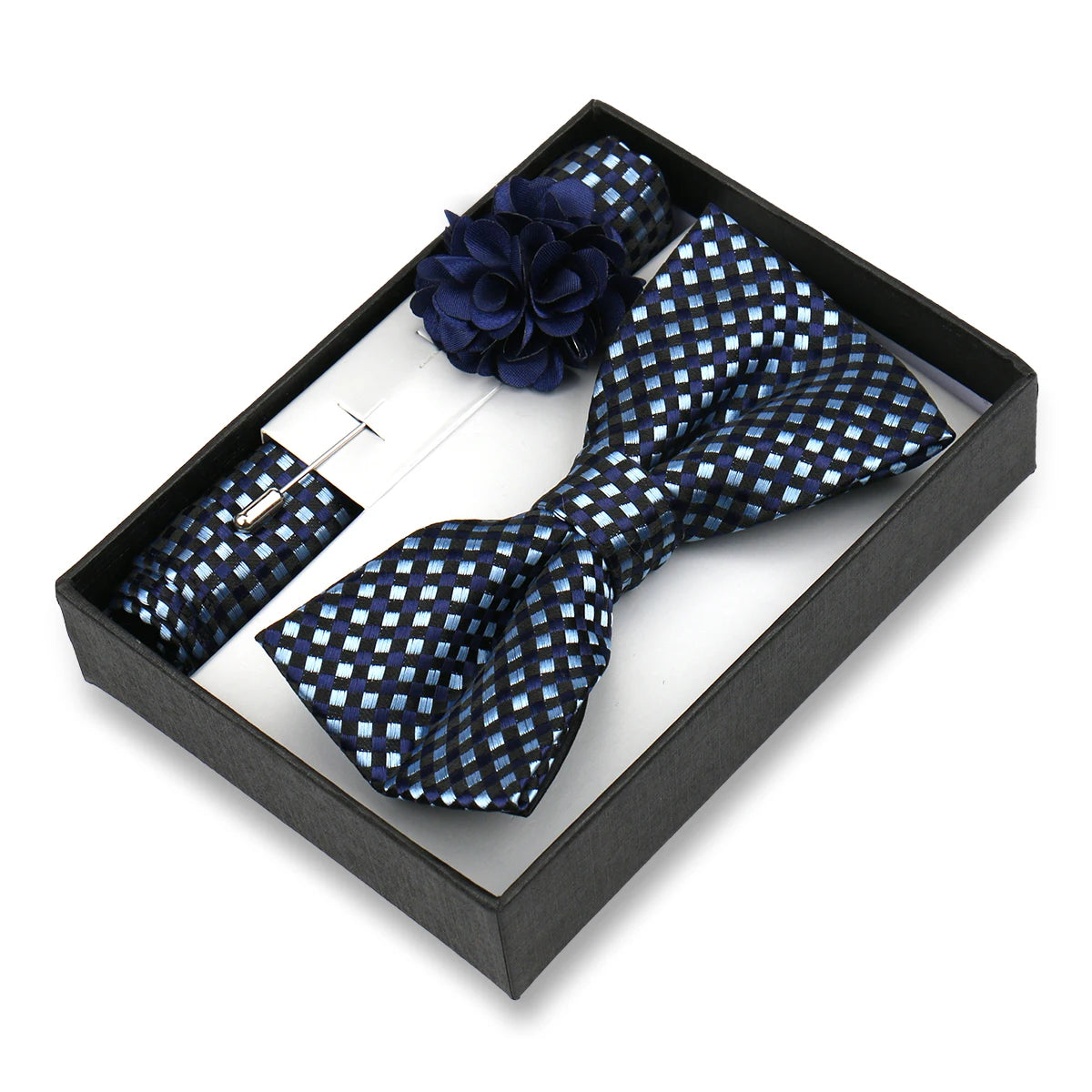 Classic High Quality Bow Tie Set Box Gift For Men Fashion Elegant Bowtie Handchief And Brooch Set Wedding Business Accessories