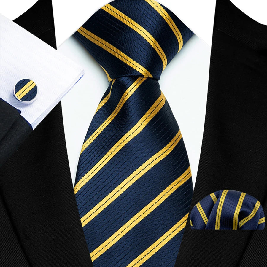 Mens Tie Set Stripes Necktie and Pocket Square Cufflinks Tie Clip Classic Formal Neck Ties for Men Wedding Business Party
