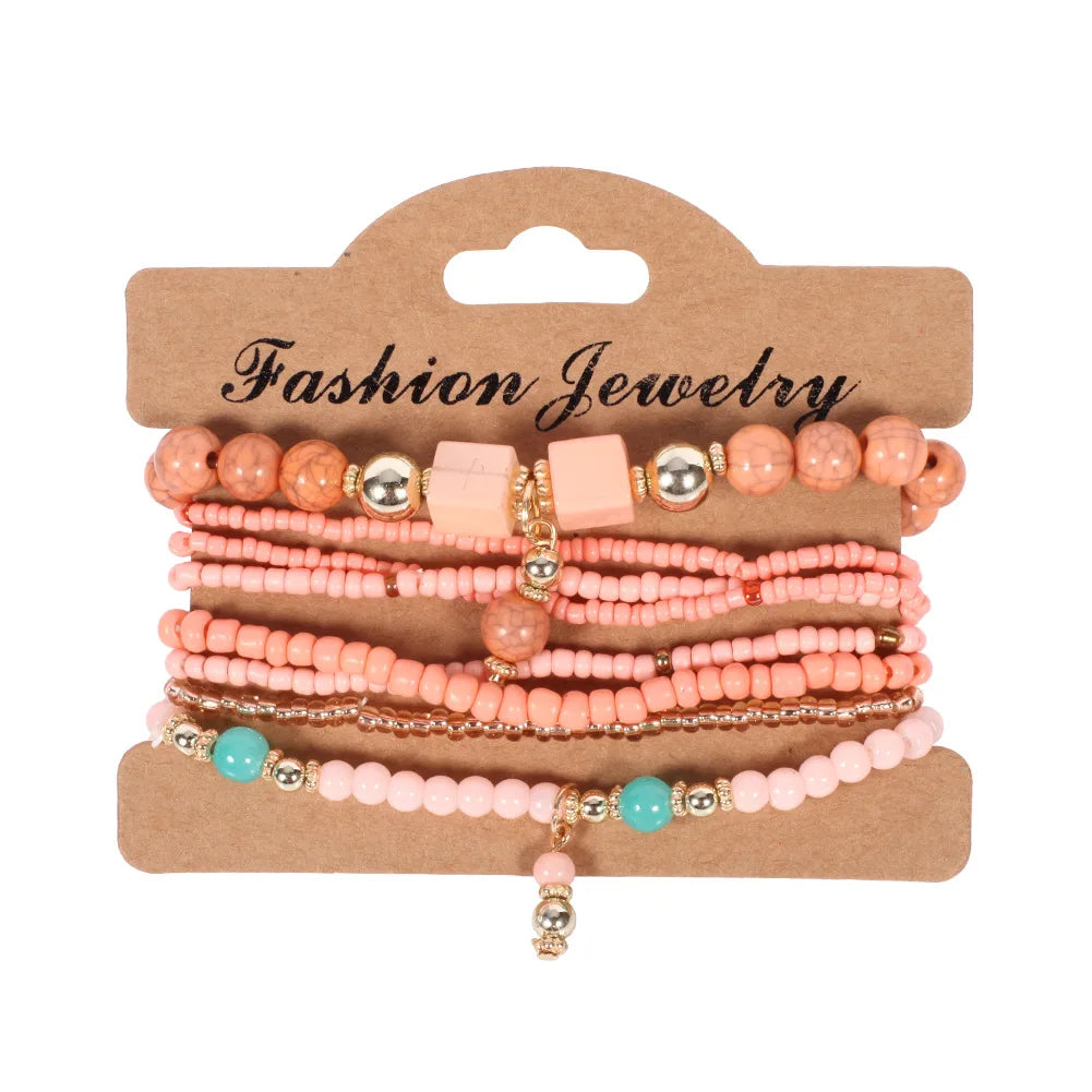 Bohemian Handmade Beads Bracelet Set For Women Summer Colorful Beaded Chain Bangle Men Boho Jewelry Accessories