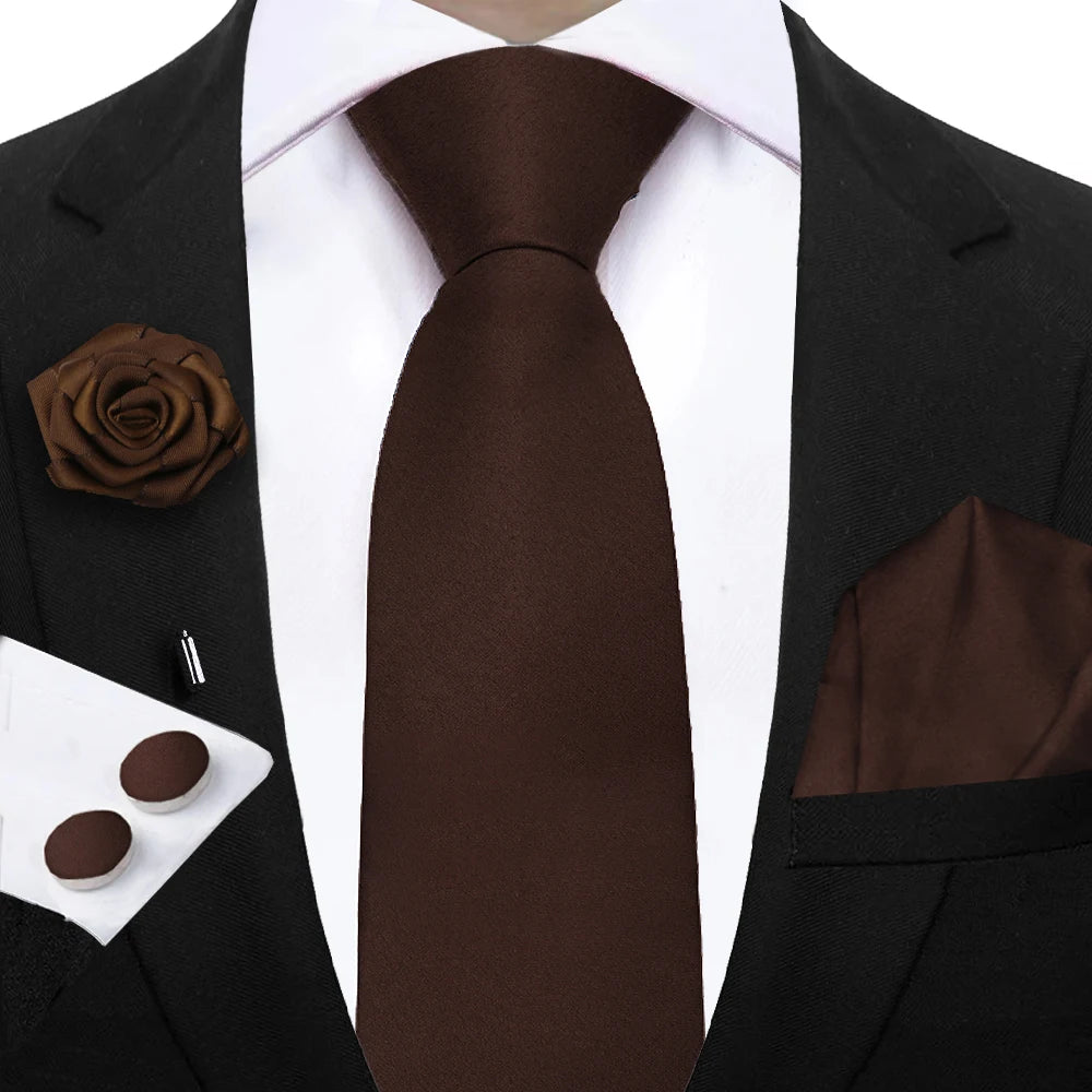 Women & Men Ties Solid NeckTie Pocket Square Brooch Set Men's Wedding Pink Blue Purple Tie Suit Accessories Fit Group Holiday Party
