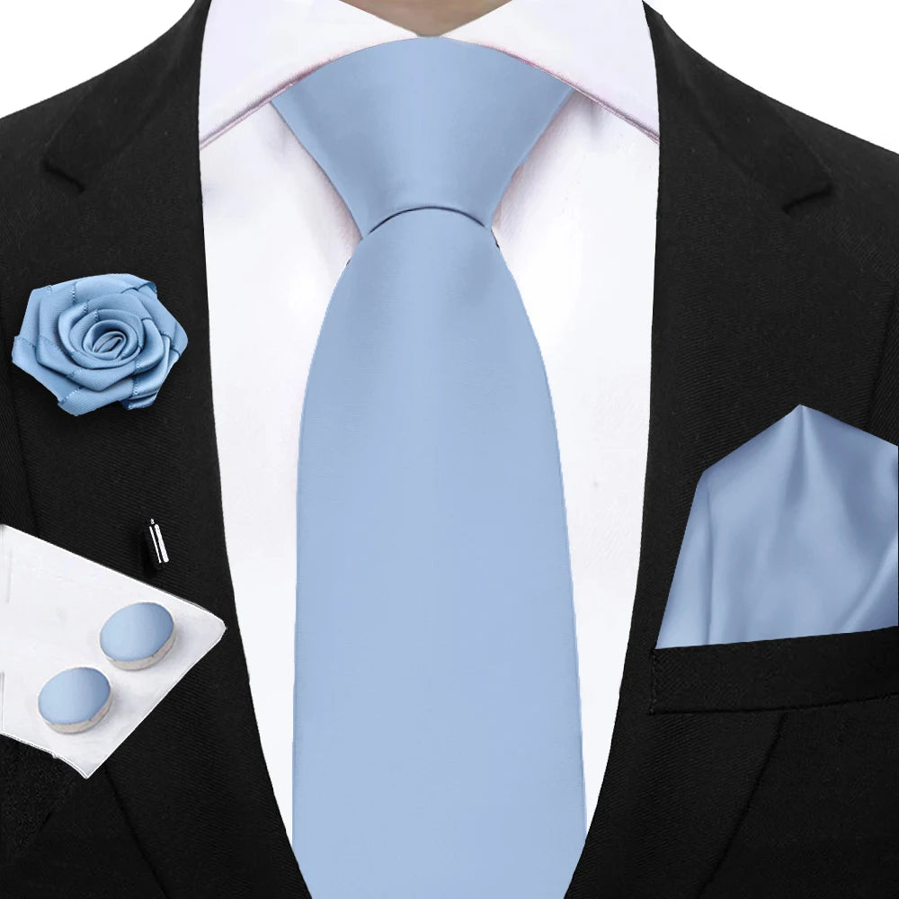 Women & Men Ties Solid NeckTie Pocket Square Brooch Set Men's Wedding Pink Blue Purple Tie Suit Accessories Fit Group Holiday Party
