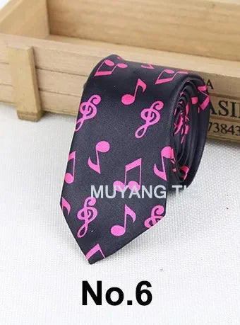 Classic Musical Notes Tie Neck Mens Skinny 5cm Zipper Neckties Red Black Blue White Color Slim Narrow Entertainment Party