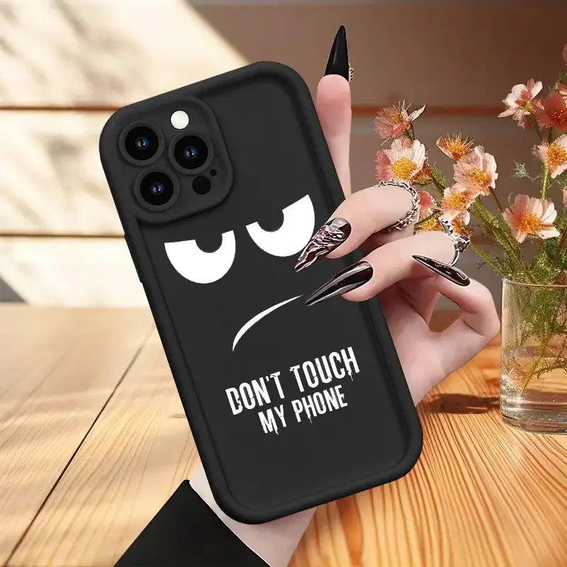 "Don't Touch Me" fashion phone case is suitable for iPhone 14 16 15 Pro X XS XR 7 8 Plus 16 15 14 13 12 11 Pro Max phone cases.