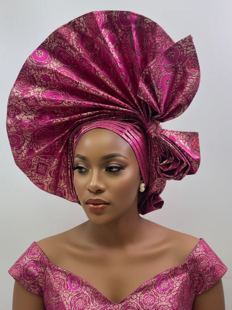 Latest Aso Oke Auto Gele Headtie Already Handmade African Cap Nigerian Wedding Gele Women Braid Turbans Ladies Head Wraps 9L0624