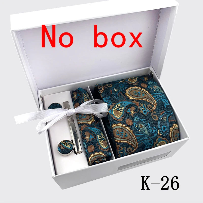 tie set for men gift box for men gravata luxury designer brand 8 cm Jacquard Necktie Pocket Square Clip cufflinks