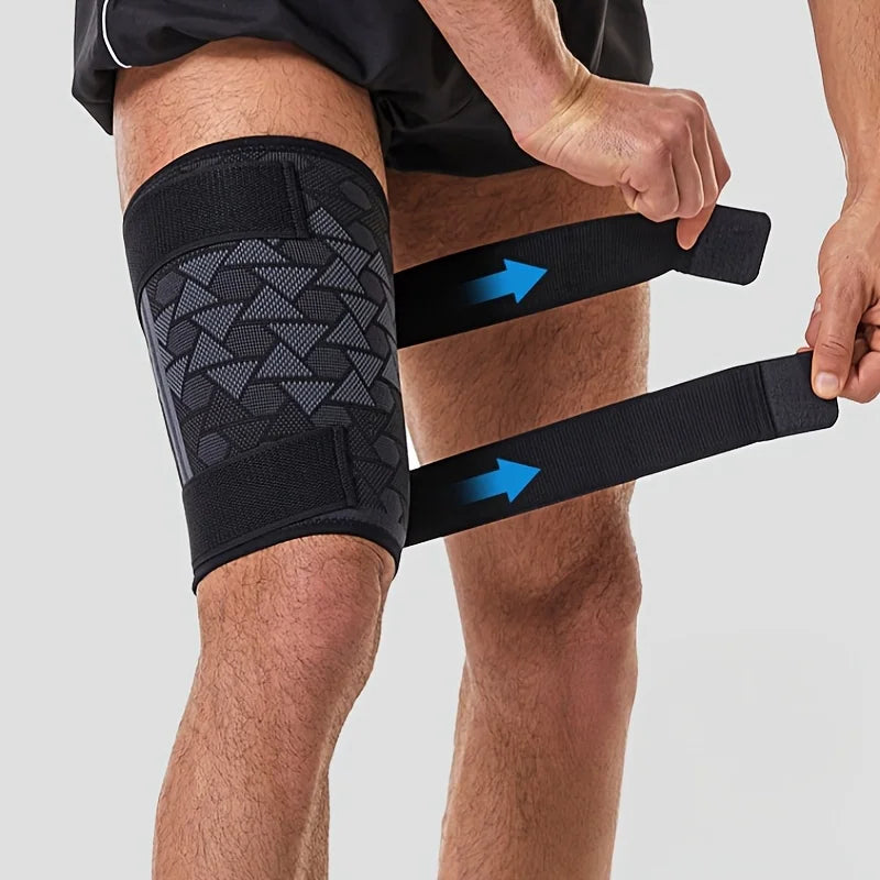 Thigh Support Sleeves W/ Anti-slip Silicone & Fixing Straps Thigh Compression Sleeves for Gym Strength Training Outdoor Exercise