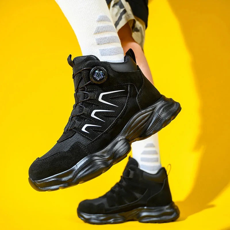 Rotating Button Work Boots For Men Steel Toe Work Safety Shoes Anti-smash Anti-Puncture Indestructible Construction Mining Boots