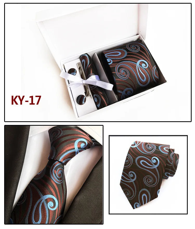 tie set for men gift box for men gravata luxury designer brand 8 cm Jacquard Necktie Pocket Square Clip cufflinks
