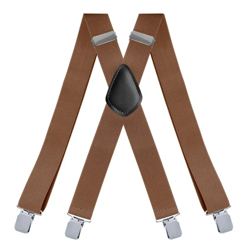 Suspenders for Men Work Heavy Duty Big and Tall 3.5cm Wide X Back with 4 Strong Clips Adjustable Elastic Trouser Braces Straps