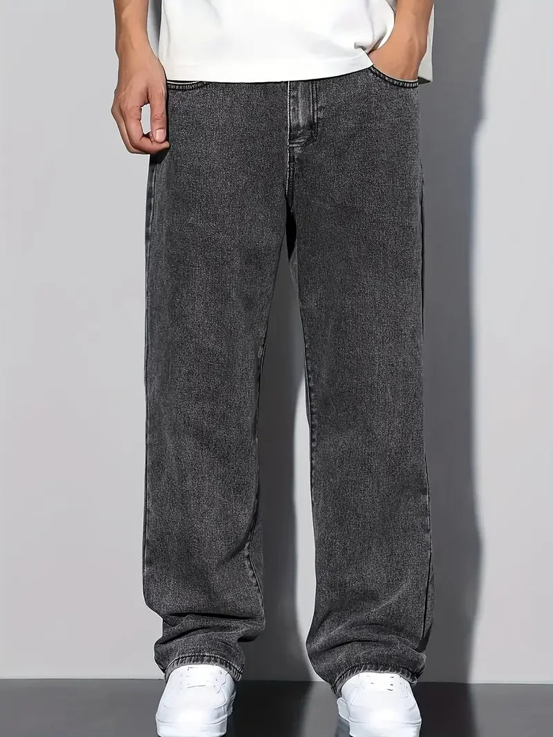 2025 New Style Streetwear Straight-Leg Jeans for Men, Fashionable Straight-Leg Loose-Fit Denim Pants