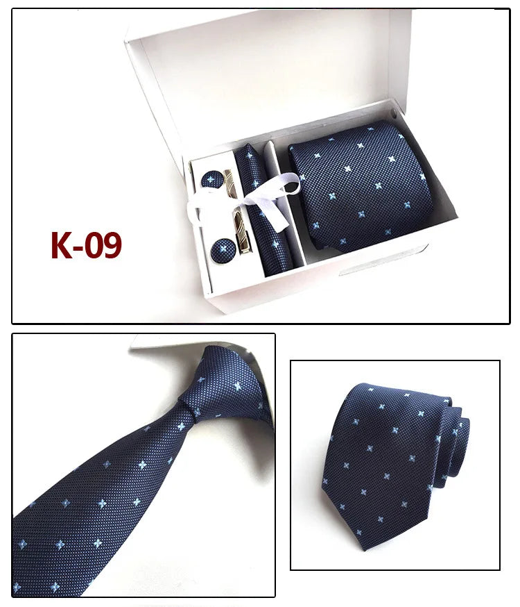 tie set for men gift box for men gravata luxury designer brand 8 cm Jacquard Necktie Pocket Square Clip cufflinks