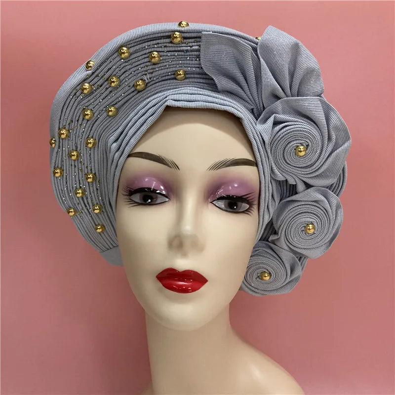 Latest Aso Oke Auto Gele Headtie Already Handmade African Cap Nigerian Wedding Gele Women Braid Turbans Ladies Head Wraps 9L0624