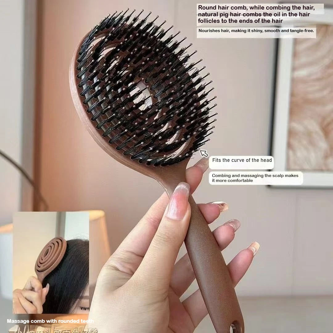 Boar Bristle Detangling Hair Brush Women Scalp Massage Comb Hollow Out Wet Curly Hair Comb Barber Hairdressing Styling Tools