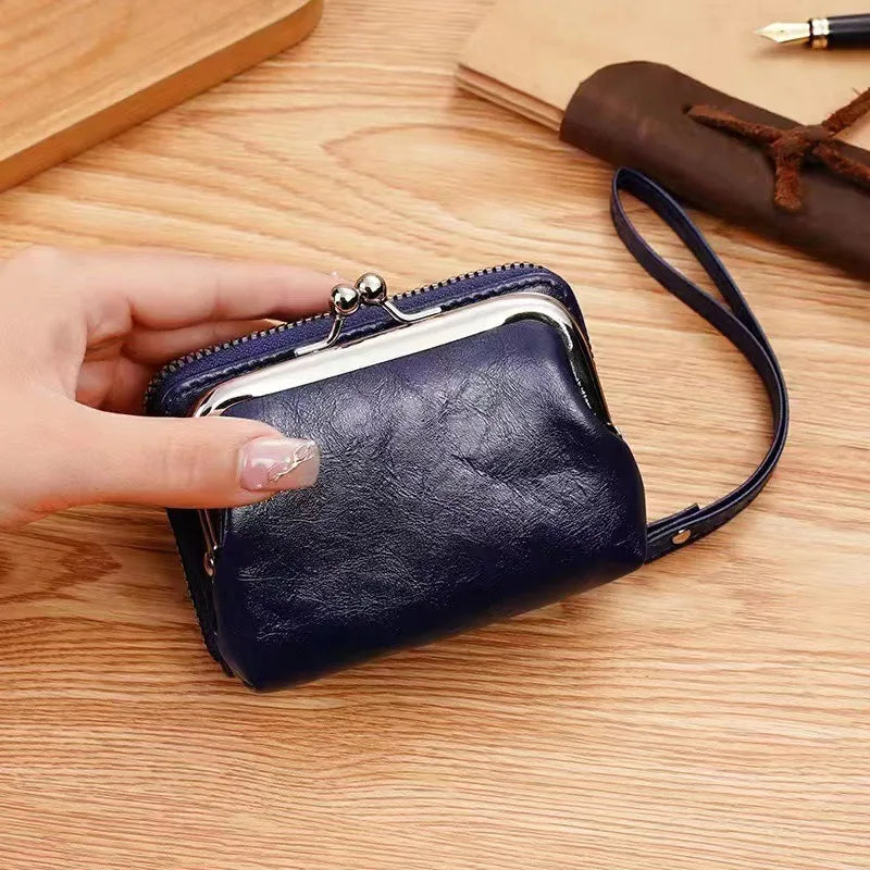 Women's Wallet Fashionableand Minimalist Wrist Strap Short Zero Wallet RetroVersatile LargeCapacity Multi Card Pocket Money Clip