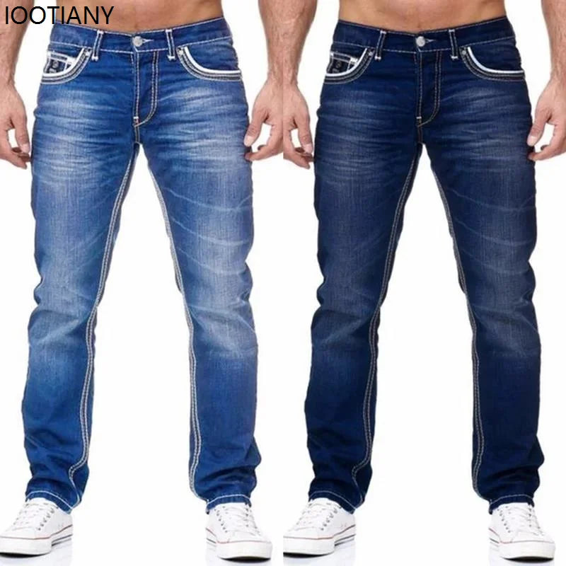 Straight Jeans Men Washed No Hole Jean Spring Summer Boyfriend Jeans Streetwear Loose Cacual Designer Long Denim Pants Trousers