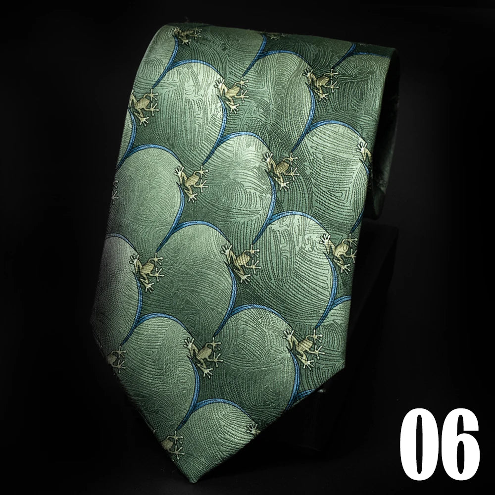 10cm Wide 100% Silk Tie For Men Printed Cartoon animals Handmade Necktie Business Formal Wedding Daily Wear Suit Men's Tie