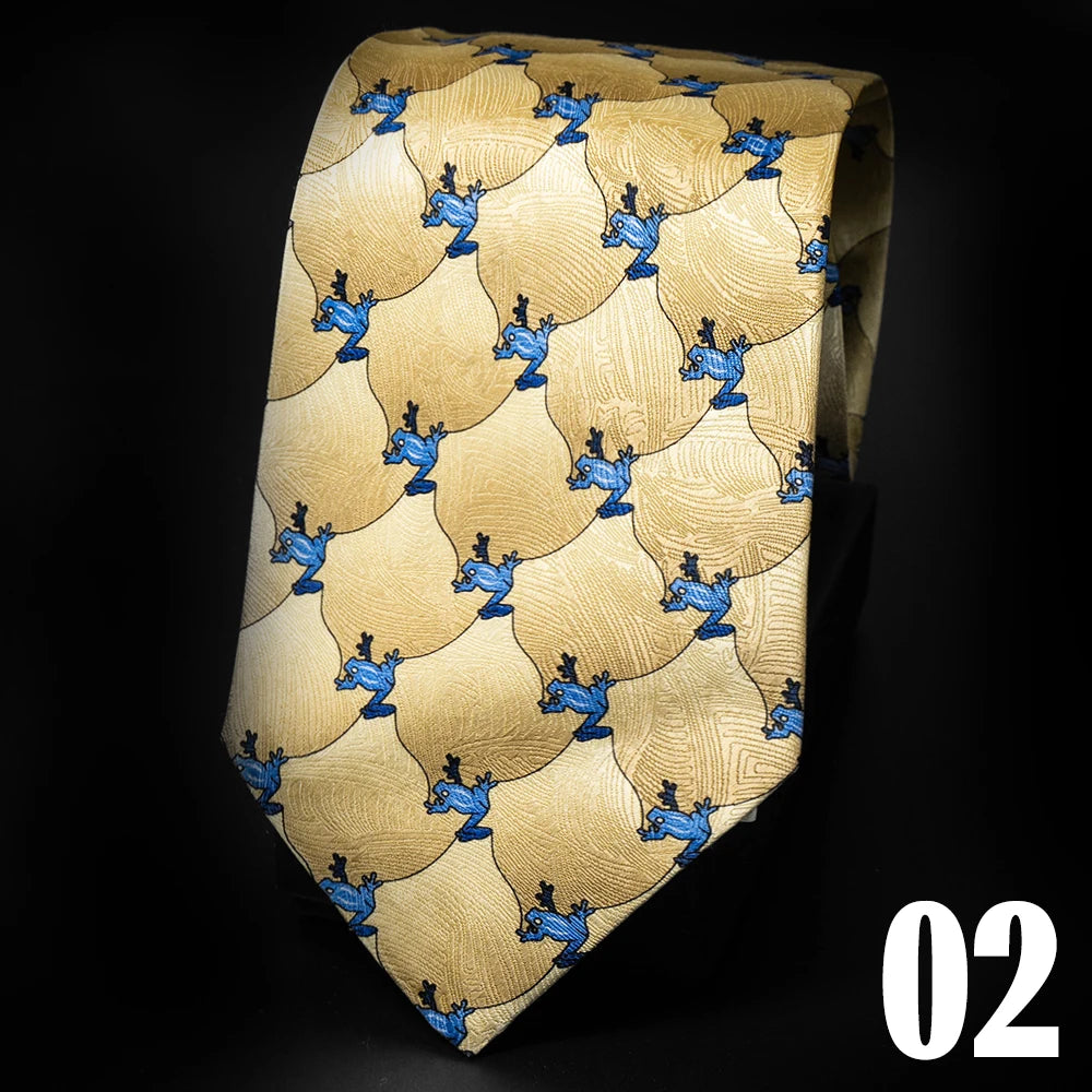 10cm Wide 100% Silk Tie For Men Printed Cartoon animals Handmade Necktie Business Formal Wedding Daily Wear Suit Men's Tie