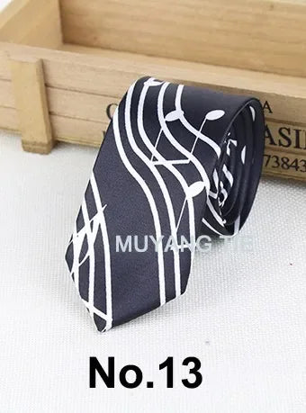 Classic Musical Notes Tie Neck Mens Skinny 5cm Zipper Neckties Red Black Blue White Color Slim Narrow Entertainment Party