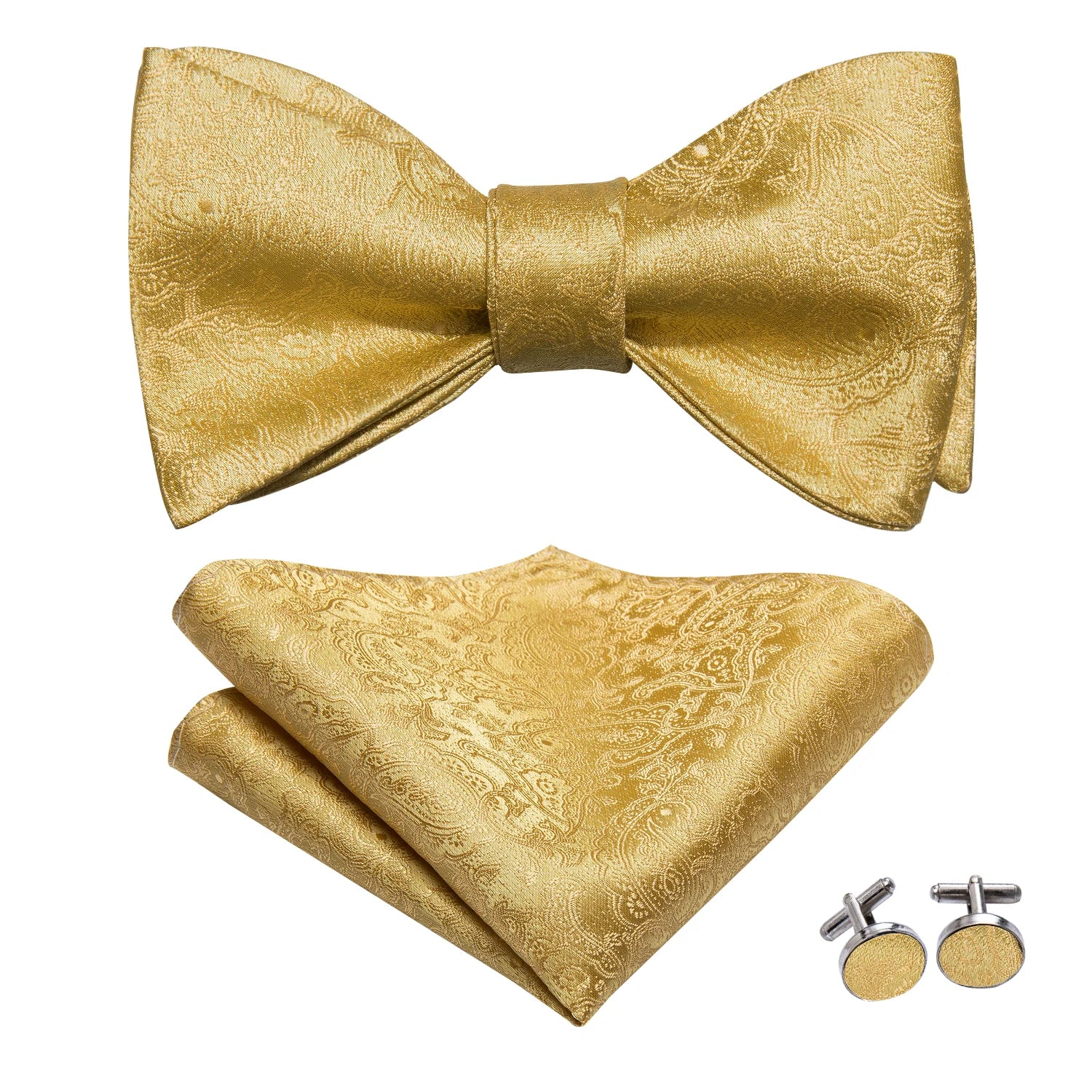 Hi-Tie Silk Mens Self Bow Tie Pocket Square Cufflink Set Butterfly Knot Jacquard Floral Paisley Bowtie for Male Wedding Business