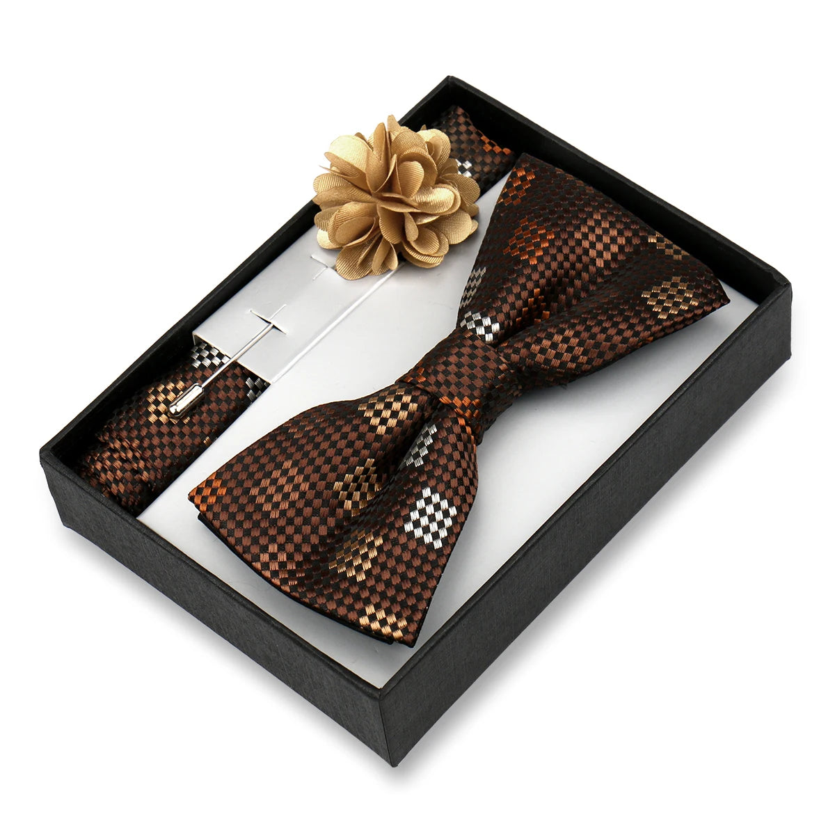 Classic High Quality Bow Tie Set Box Gift For Men Fashion Elegant Bowtie Handchief And Brooch Set Wedding Business Accessories
