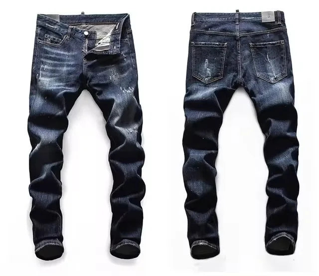 High Quality Street Fashion Men Jeans Retro Blue Elastic Slim Fit Ripped Jeans Men Embroidery Designer Denim Brand Pants Hombre