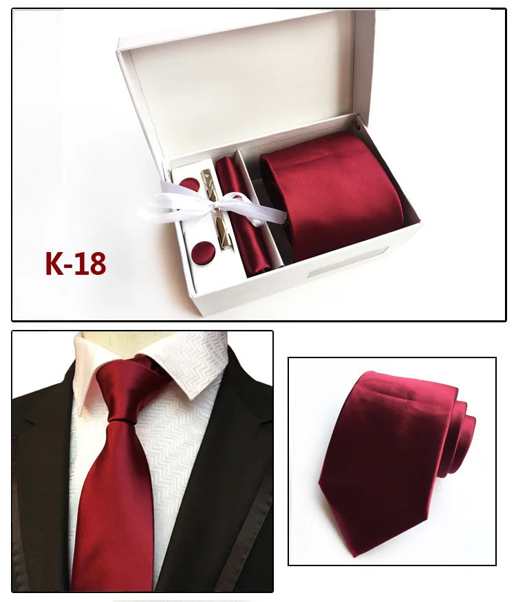 tie set for men gift box for men gravata luxury designer brand 8 cm Jacquard Necktie Pocket Square Clip cufflinks