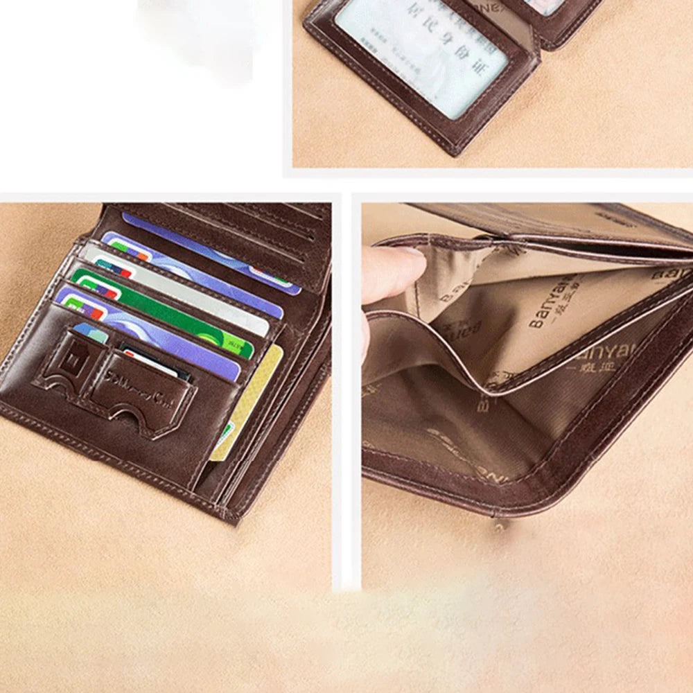 PU Leather RFID Wallet Men Slim Vertical Wallets Black Thin Short ID Credit Card Holder Minimalist Men's Brown Money Bag