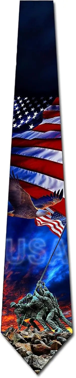 Print Patriotic Neckties Mens Iwo Jima World War 2 Tie Memorial Day Necktie Flag Ties