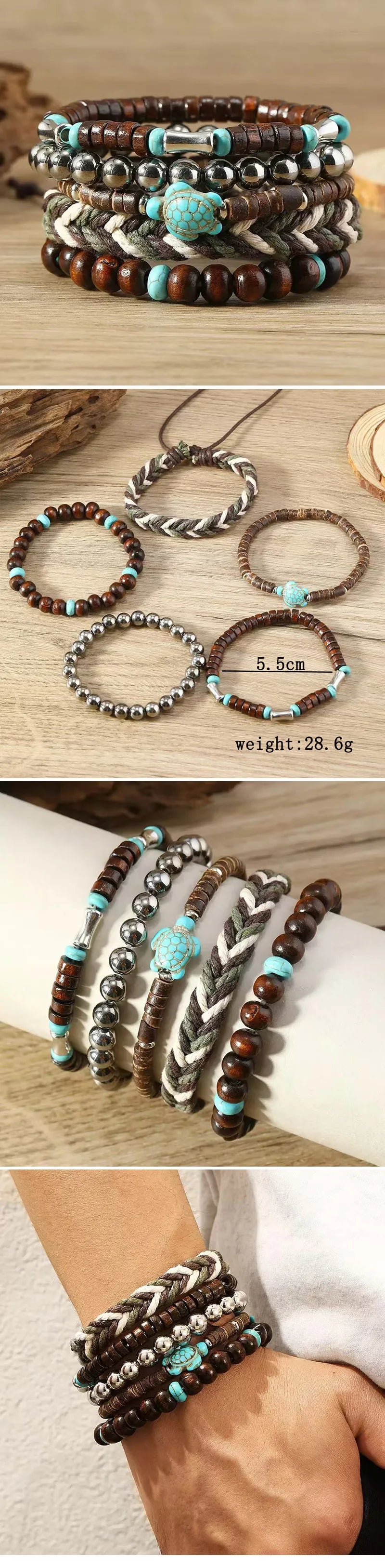 5pcs/set Fashion Vintage Rope Chain Bracelets For Men Multilayer Handmade Bracelet Jewelry Friendship Bracelets Men's Gifts