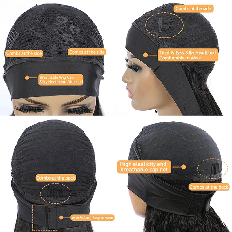 Water Wave Headband Wig Human Hair Wigs Curly Bob For Women Real Hair Pixie Cut Wig Machine Made Cap Hair