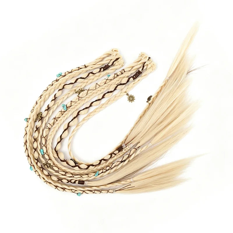 Bohemian Long Hair Braid Hand Woven Wig Braid with Decorative Hair Accessories Easy to Wear Synthetic Hair Clip Braid  synthetic