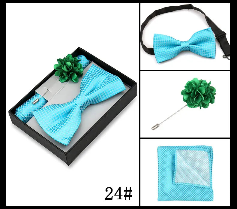 Classic High Quality Bow Tie Set Box Gift For Men Fashion Elegant Bowtie Handchief And Brooch Set Wedding Business Accessories