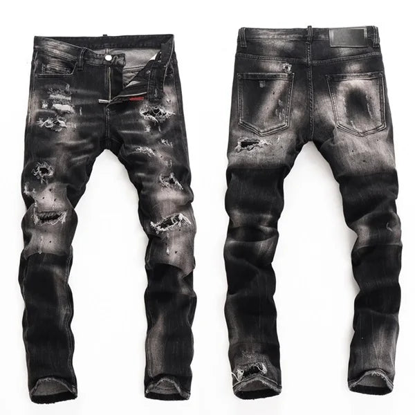 High Quality Street Fashion Men Jeans Retro Blue Elastic Slim Fit Ripped Jeans Men Embroidery Designer Denim Brand Pants Hombre