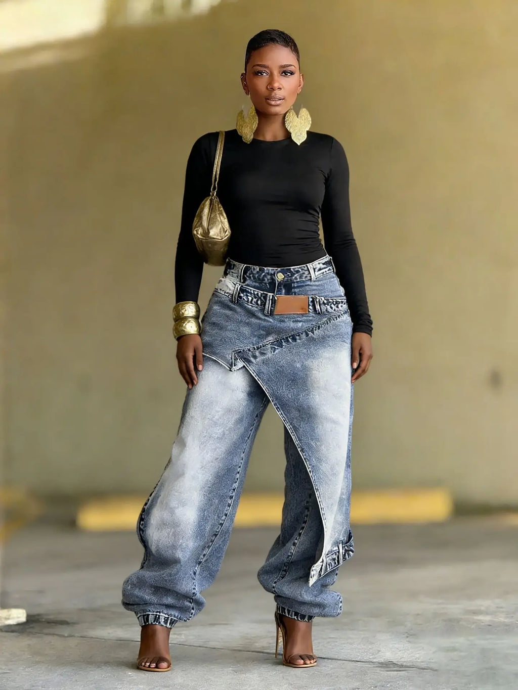 Jeans Women Vintage Wide Leg Pants Denims Washed Streetwear Patchwork Patches Straight Trousers Distressed Floor Length 2026